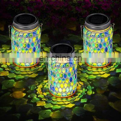 Mosaic Lantern Solar Light Outdoors Glass Mason Jar Lights Solar Hanging Light Waterproof Solar Table Lamp Solar Night Light photo-2