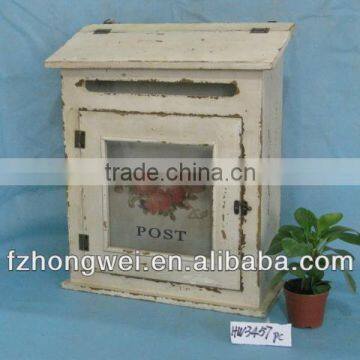 Hongwei Handmade Antique Vintage White Wooden Mailbox/Letter Box/Post Box for Home&Garden Decor,Wall Mounted or Free Standing