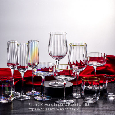 200 ml Custom Gold Rimmed Vertical Pattern Champagne Red Wine Glass Goblets