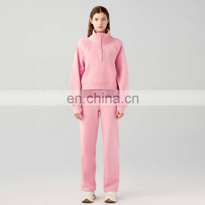 Winter Fleece Quarter Zip Unisex Pocket Pullovers Wholesale Womens Sports Hoodies With Thumb Hole 65cotton 35nylon photo-5