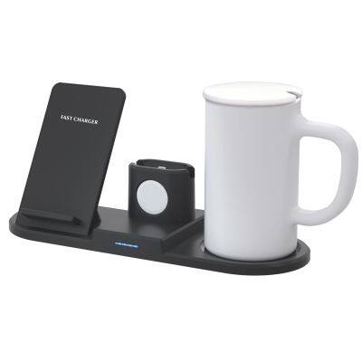 4-in-1 Wireless Charging Stand Dock Station 5V/2A Home Office Desk Cup Warmer Phone Holder Drink/Tea/Coffee/Milk Warmers Dock