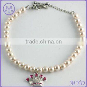 Pet Jewelry pearl beads crystal crown metal bone dog necklace