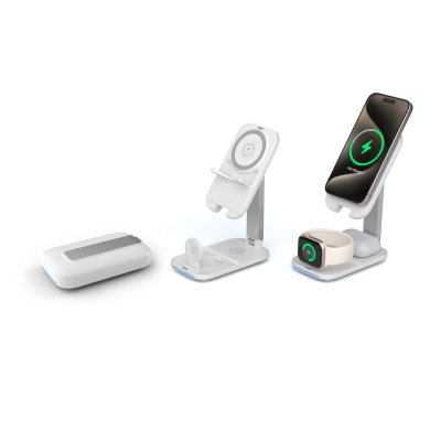 Estación de carga de soporte para dispositivos móviles portátil plegable, inalámbrica y de carga rápida de 15W, trifuncional y magnética. Soporte de cargador inalámbrico Qi para teléfonos móviles