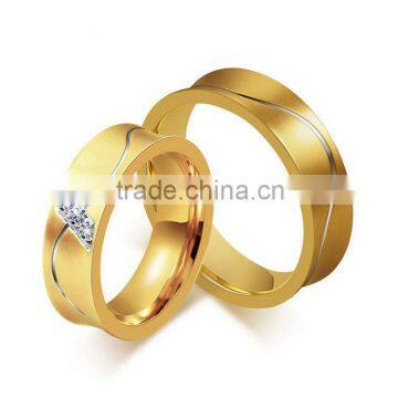 wholesale customized high end wedding band fashion stainless steel diamond rings for men and women couple gold plated rings