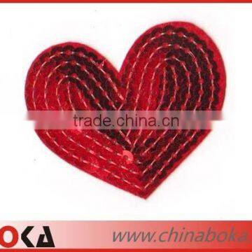 Fashion red heart shape sequins iron on patch for clothes