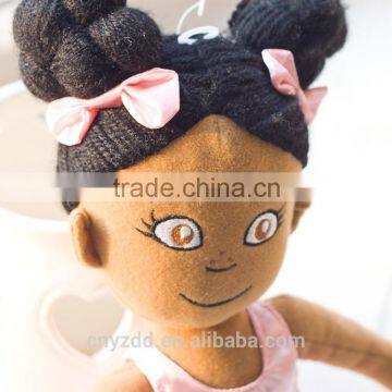 Stuffed Brwown Ballet Doll With Black Hair Done in a Bun/ Pink Ballet Clothes Rag Doll photo-3