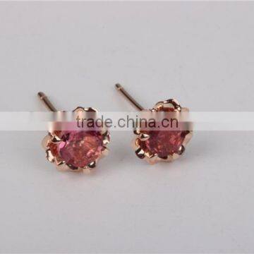 Fashion 10k Rose Gold Beatiful Flower Red Tourmaline Stud Earring Jewellery photo-5