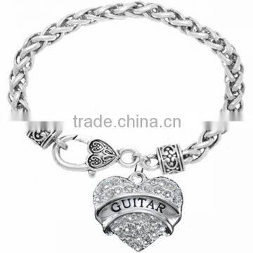 Genuine Austrian Clear Crystal "Guitar" Charm Chain Link Bracelet