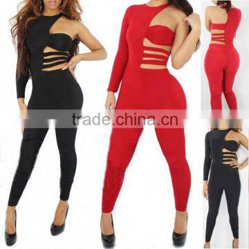 2014 one shoulder sexy bodycon jumpsuit