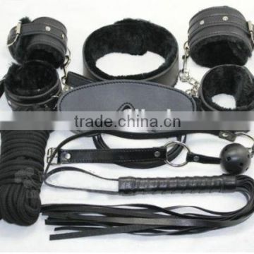 High Quality Black Fur Bondage Set Kit -blindfold collar ball whip fetish HK107