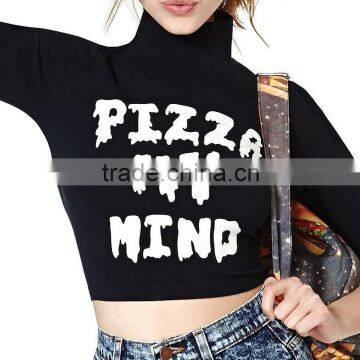 2016 Pizza my Mind Printed Turtleneck Long Sleeve Crop Top photo-3