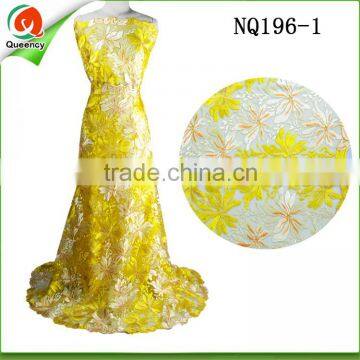 yellow nigerian lace fabric embroidered tulle lace of high quality NQ196-1