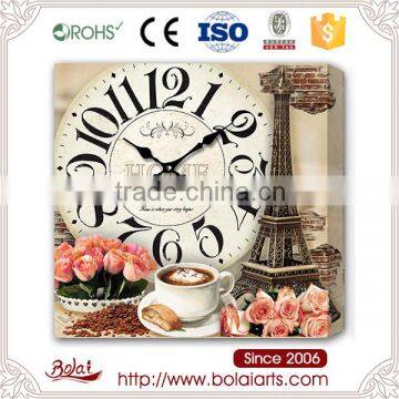 Good quality mini iron tower and morning coffee modern wall clock design