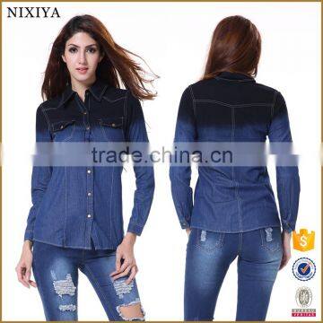 Fitted women long sleeve shirt denim shirt