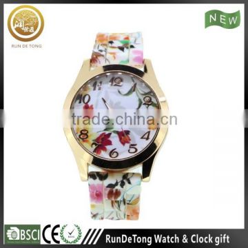 2015 new design rose gold plated silk printing plastic alloy watch