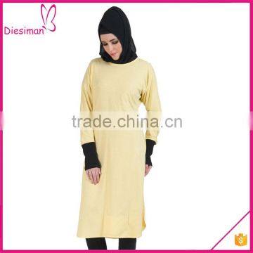 Slip On Color Block Cotton Knit Muslim Women Tunic