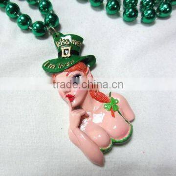 2016 New Design St. Patrick's Day Necklace Poly Medallion Sexy Lady W/ Irish Hat