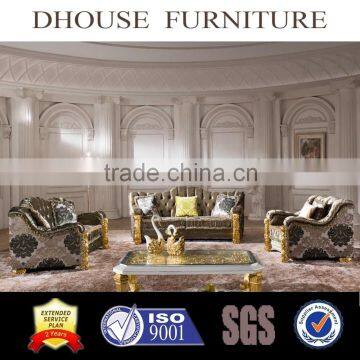 2015 european italian new classic gold foil solid wood arms fabric sofa set AL038