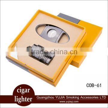 Guangzhou YuJia COHIBA 3 Torch Flame Cigar Metal Lighter With Cigar Cutter Set