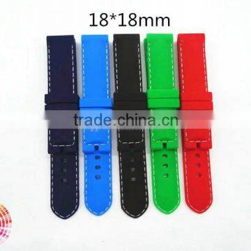 Premium 18mm Waterproof Sport Silicone Watch Bands Strap With White Stitching For Men