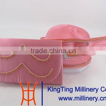 Pink Color With Broach Ladies Handbags and Church hats