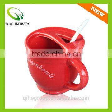 red ceramic coffee mug shapes with spoon