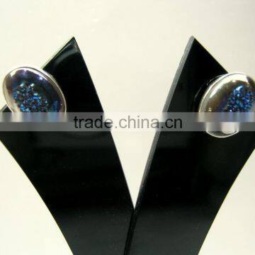 Cobalt Titanium Window Druzy Tear Drop Gemstone Stud Earrings, Designer 925 Sterling Silver Stud Earrings Fashion Jewelry