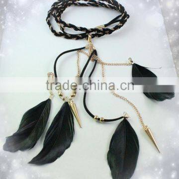 wholesale fashion feather neckalce with rivet charms