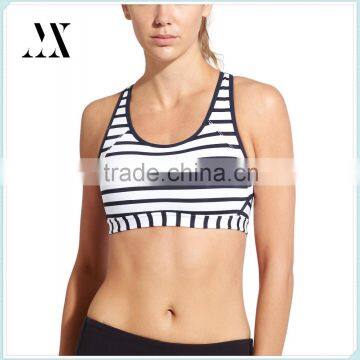 Wholesale Customized Womens Stripe Sports Bra Mesh-lined Gym/Training Wear Racerback Bra