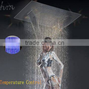 360*500mm luxury bathroom accessories wall mount water temperature control led color rainfall shower head for bath