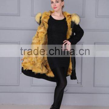 Brand Fashion Womens Genuine Fox Fur Lining Parka With Raccoon Fur Hood photo-4