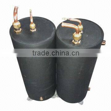 gas to liquid heat exchanger with stainless steel shell corrugated titanium coil