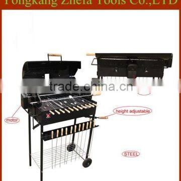 Trolley Rotating BBQ Grill with stainless steel skewers Barrel Barbecue grill