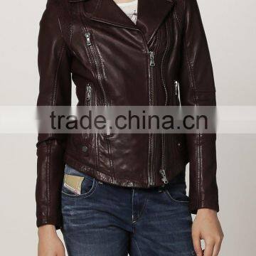 woman Leather Jacket with round neckline