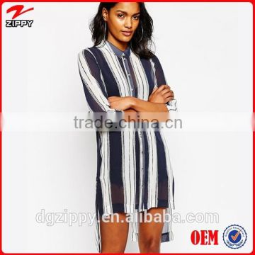 Long Line Stripe Shirt 2015 new design chiffon ladies blouse