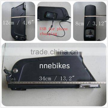 36v 11.6ah 15ah e-bike frame battery with USB supply for phone