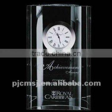 Competitive Price Block Crystal Clock With 3d Laser Words