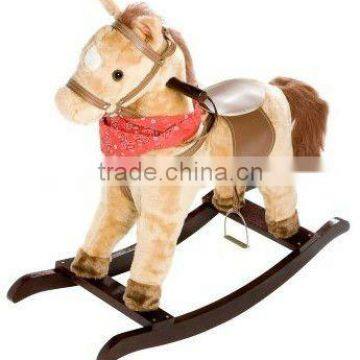 Plush beige rocking horse with sound new ride on toys with scarf