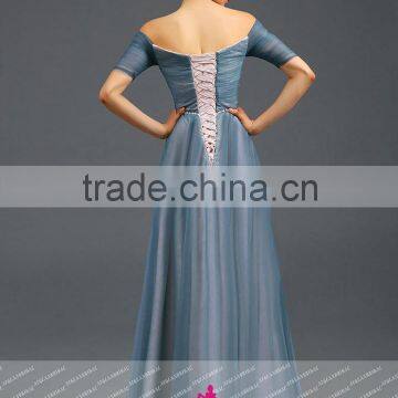 K141 V Neck Short Sleeve Chiffion A Line Red Prom Dresses photo-6