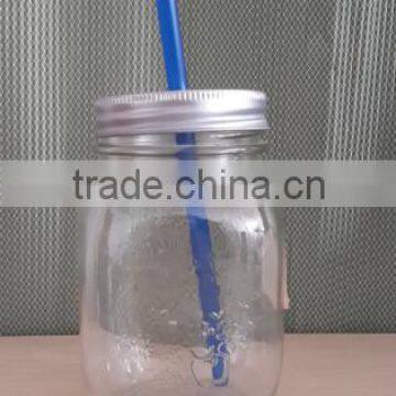 Salable Large Volume Drinking Glass Jars with drinking straw