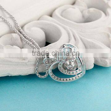 Silver Dancing Stone Heart Shape Pendant Necklace Jewelry photo-2