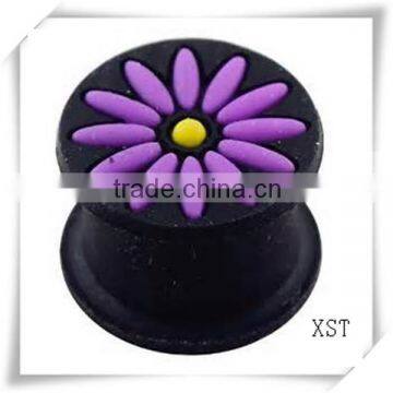 fashionable flower silicone ear tunnel plugs body jewelry