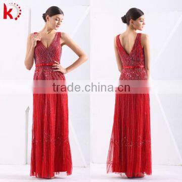 Elegant Spaghetti Beading Ladies Formal Dress Patterns Black And Red Evening Dress