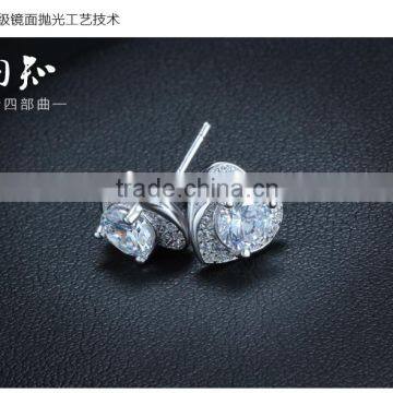 925 Sterling Silver Heart Micro Zircon Ear Studs With Paving Setting photo-2