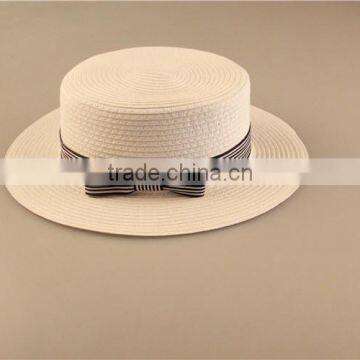 lady's elegant white boater hat paper with ribbon and bowknot