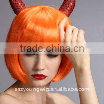 Cheap yellow synthetic party wig, canival wigs,Halloween wig, witch wig