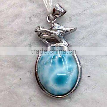 Natural Larimar pendant/charm oval shaped cabochon 12x16mm