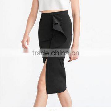 Guangzhou Supplier Famouse Brand Flouce Designer Black Straight Skirts 2015 Mature Women in Skirts