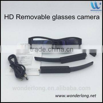 Battery arm removable HD720P spy eyewear glasses hidden camera with invisible lens hole