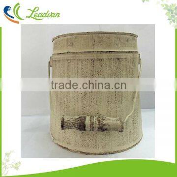 European Style Love Wedding Antique Imitation Decoration White Painted Galvanized Metal Flower Bucket With Wooden Handle photo-6